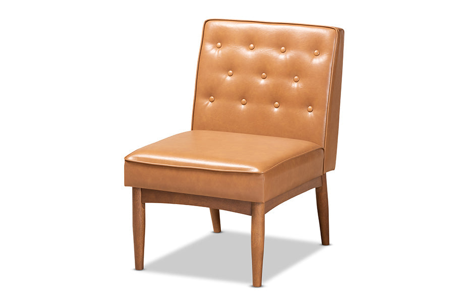 Baxton Studio Riordan Mid-Century Modern Tan Faux Leather Upholstered and Walnut Brown Finished Wood Dining Chair