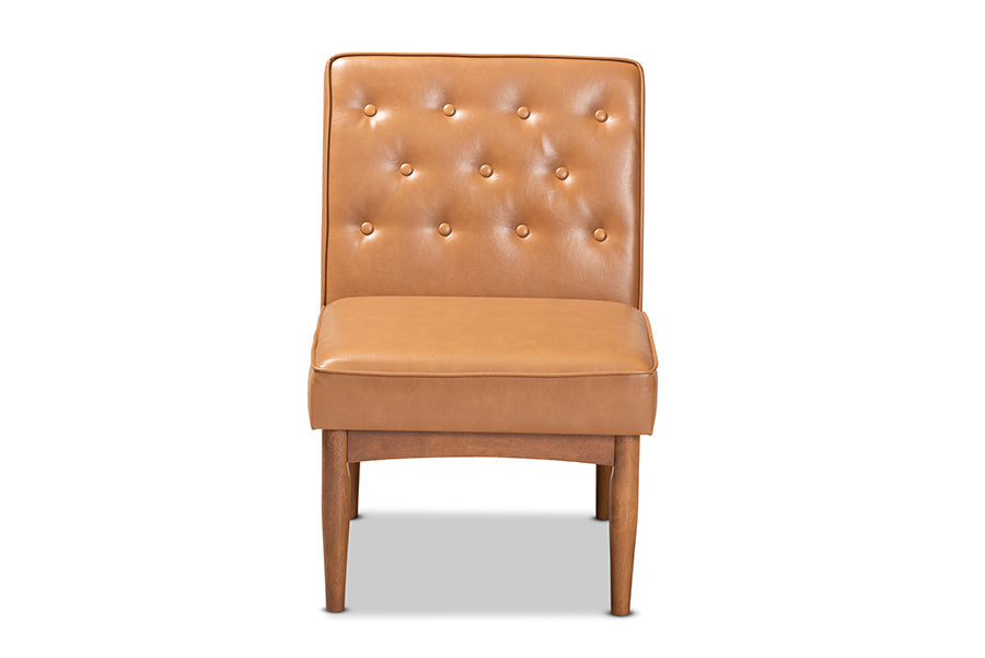 Baxton Studio Riordan Mid-Century Modern Tan Faux Leather Upholstered and Walnut Brown Finished Wood Dining Chair