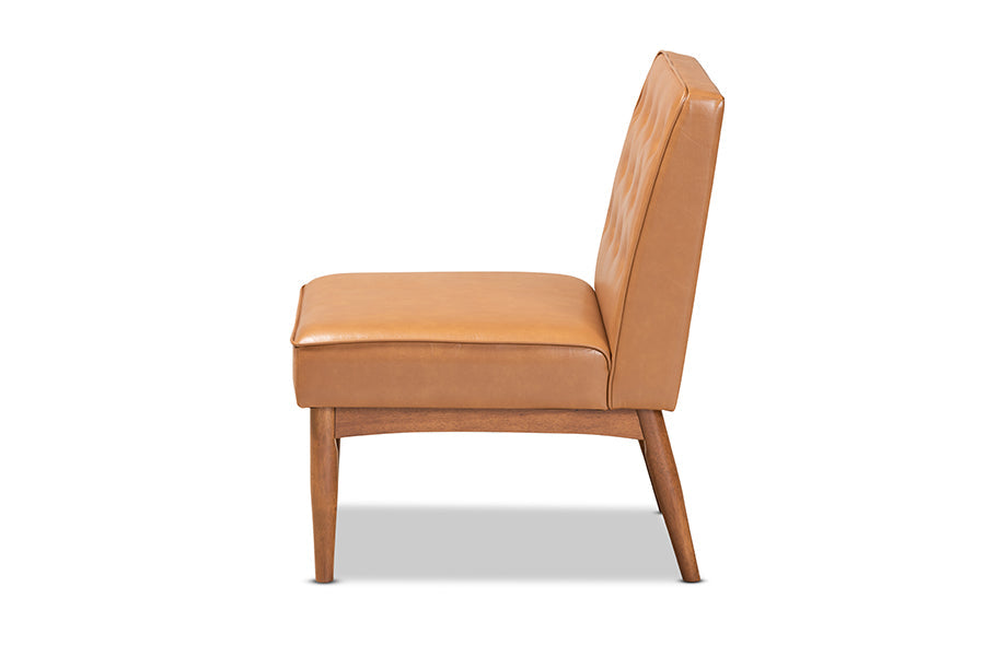 Baxton Studio Riordan Mid-Century Modern Tan Faux Leather Upholstered and Walnut Brown Finished Wood Dining Chair