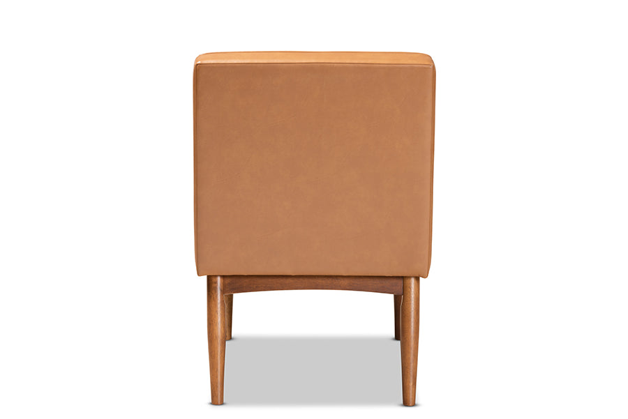 Baxton Studio Riordan Mid-Century Modern Tan Faux Leather Upholstered and Walnut Brown Finished Wood Dining Chair