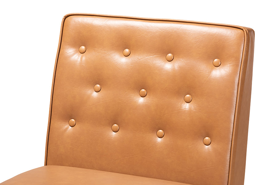 Baxton Studio Riordan Mid-Century Modern Tan Faux Leather Upholstered and Walnut Brown Finished Wood Dining Chair