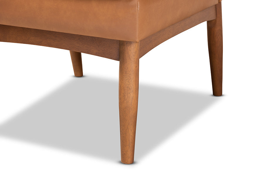 Baxton Studio Riordan Mid-Century Modern Tan Faux Leather Upholstered and Walnut Brown Finished Wood Dining Chair