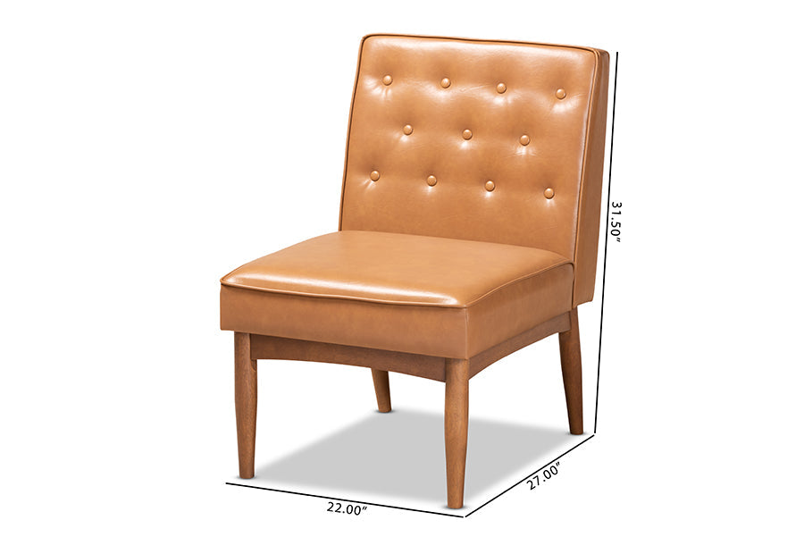 Baxton Studio Riordan Mid-Century Modern Tan Faux Leather Upholstered and Walnut Brown Finished Wood Dining Chair