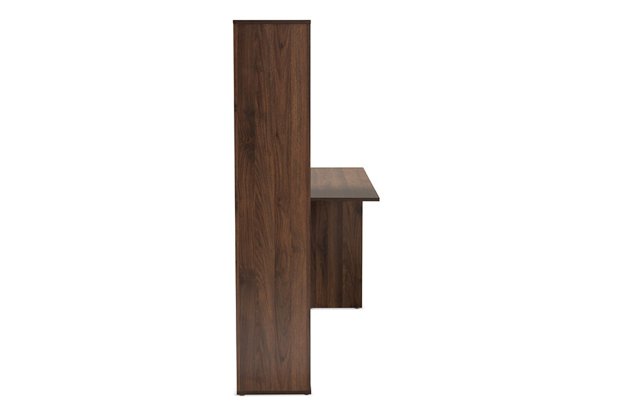 Baxton Studio Rowan Modern and Contemporary Two-Tone White and Walnut Brown Finished Wood Storage Computer Desk with Shelves