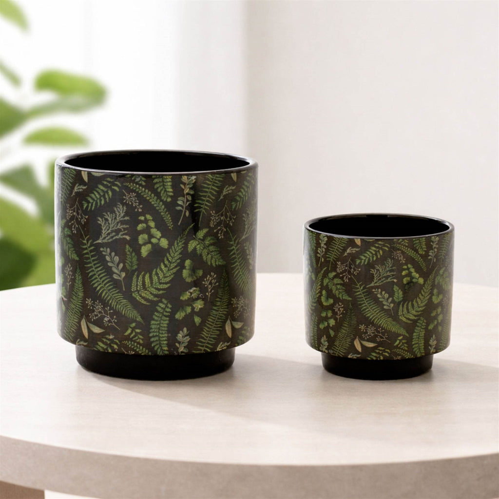 Botanical Fern Print Dolomite Planter (Set of 2)