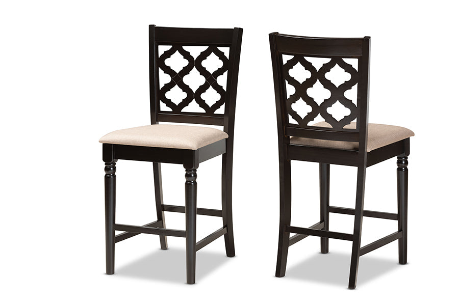 Baxton Studio Ramiro Modern and Contemporary Transitional Sand Fabric Upholstered and Dark Brown Finished Wood 2-Piece Counter Stool Set