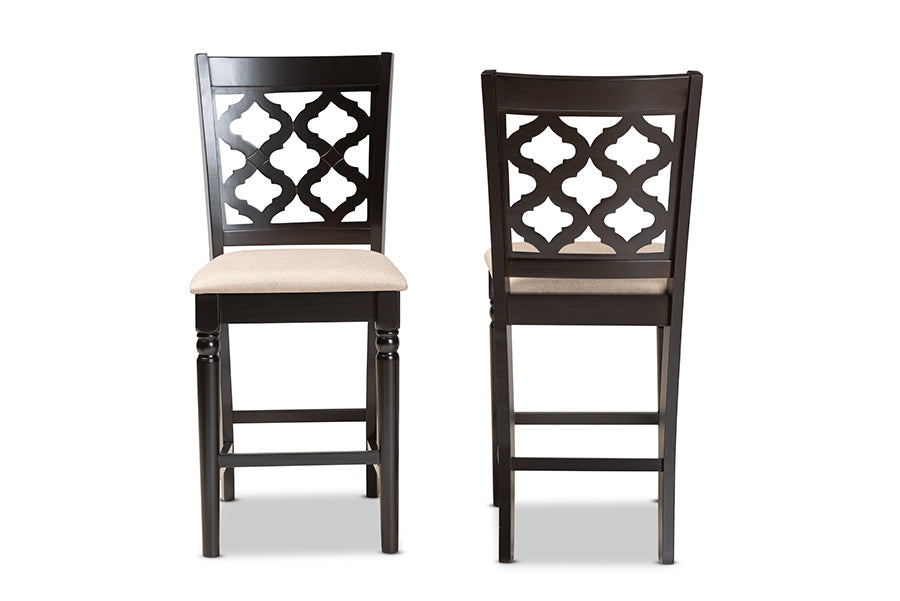 Baxton Studio Ramiro Modern and Contemporary Transitional Sand Fabric Upholstered and Dark Brown Finished Wood 2-Piece Counter Stool Set