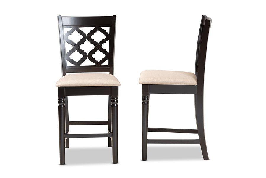 Baxton Studio Ramiro Modern and Contemporary Transitional Sand Fabric Upholstered and Dark Brown Finished Wood 2-Piece Counter Stool Set