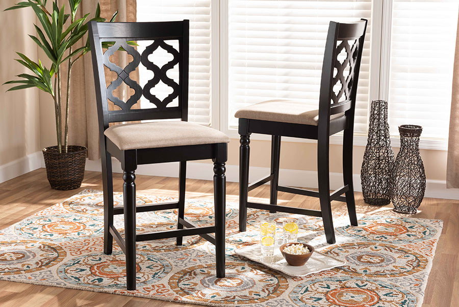 Baxton Studio Ramiro Modern and Contemporary Transitional Sand Fabric Upholstered and Dark Brown Finished Wood 2-Piece Counter Stool Set