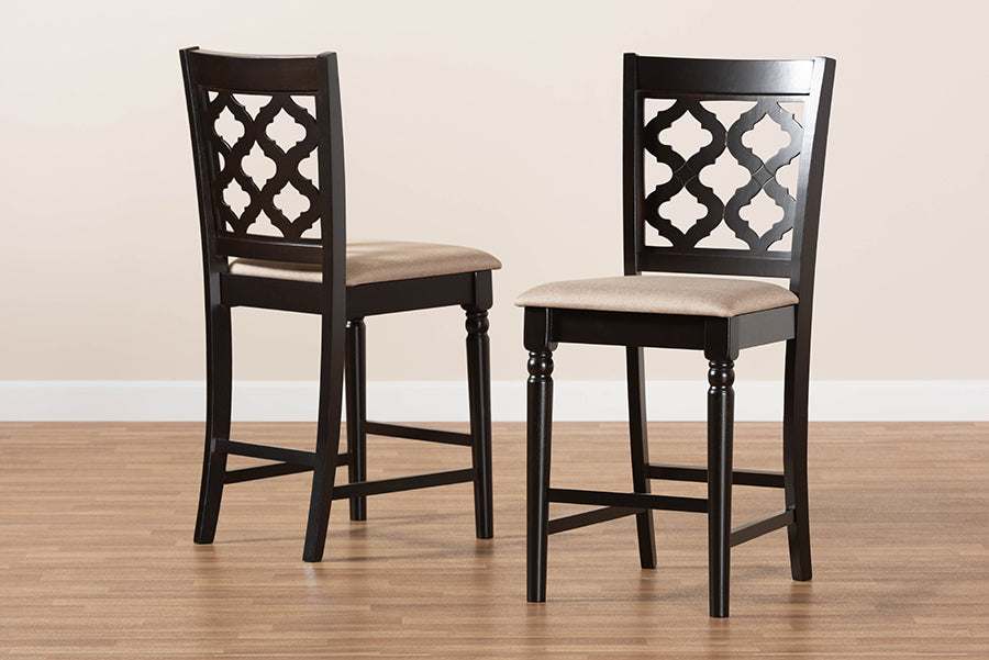 Baxton Studio Ramiro Modern and Contemporary Transitional Sand Fabric Upholstered and Dark Brown Finished Wood 2-Piece Counter Stool Set