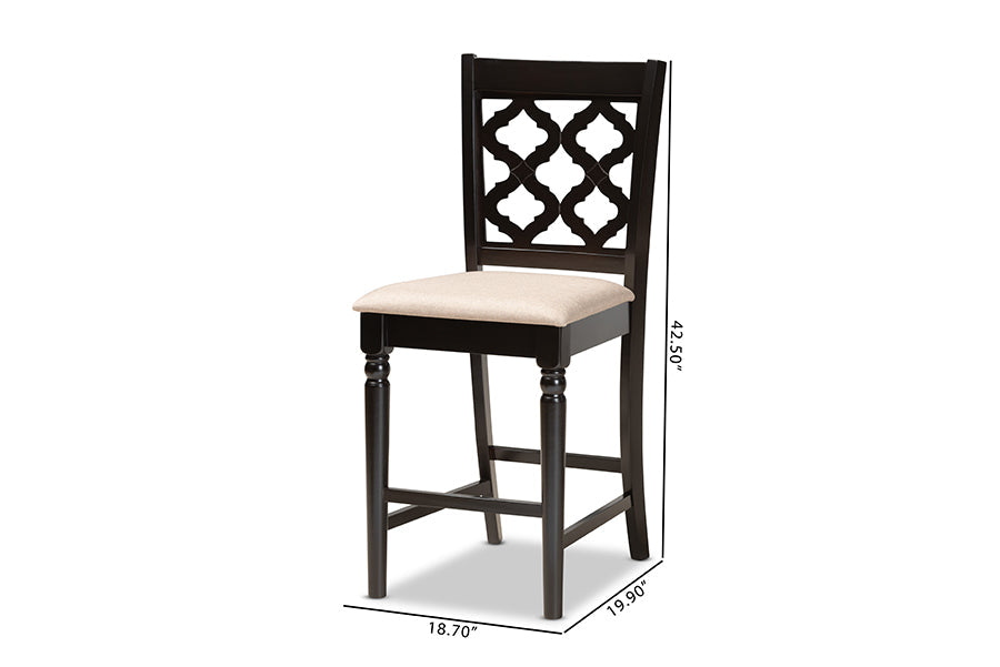 Baxton Studio Ramiro Modern and Contemporary Transitional Sand Fabric Upholstered and Dark Brown Finished Wood 2-Piece Counter Stool Set