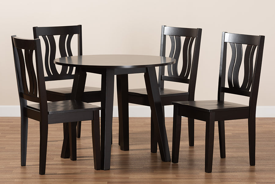 Baxton Studio Anesa Modern and Contemporary Transitional Dark Brown Finished Wood 5-Piece Dining Set