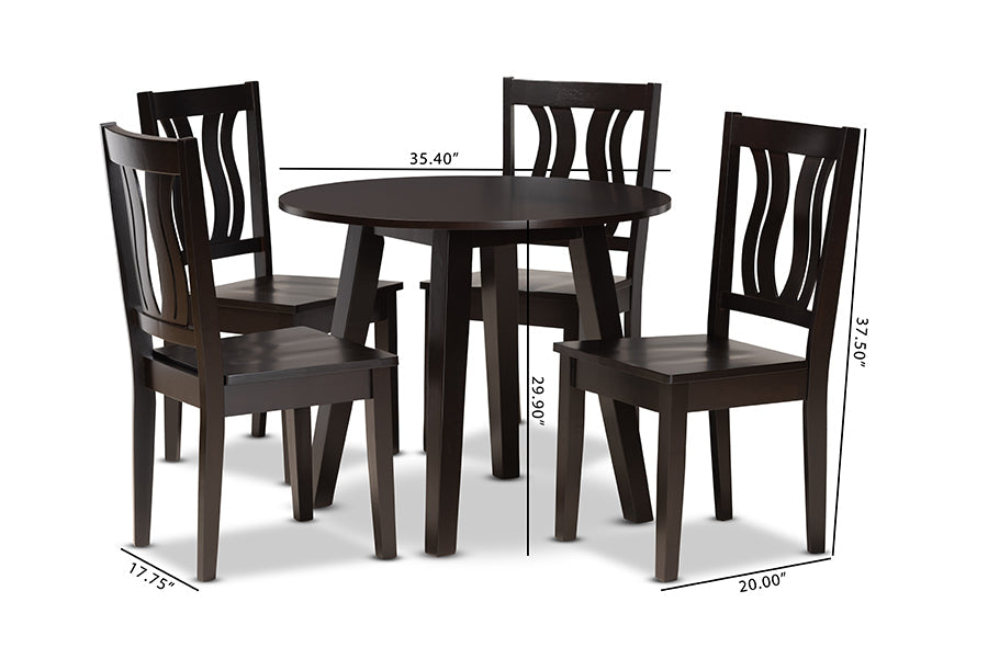 Baxton Studio Anesa Modern and Contemporary Transitional Dark Brown Finished Wood 5-Piece Dining Set