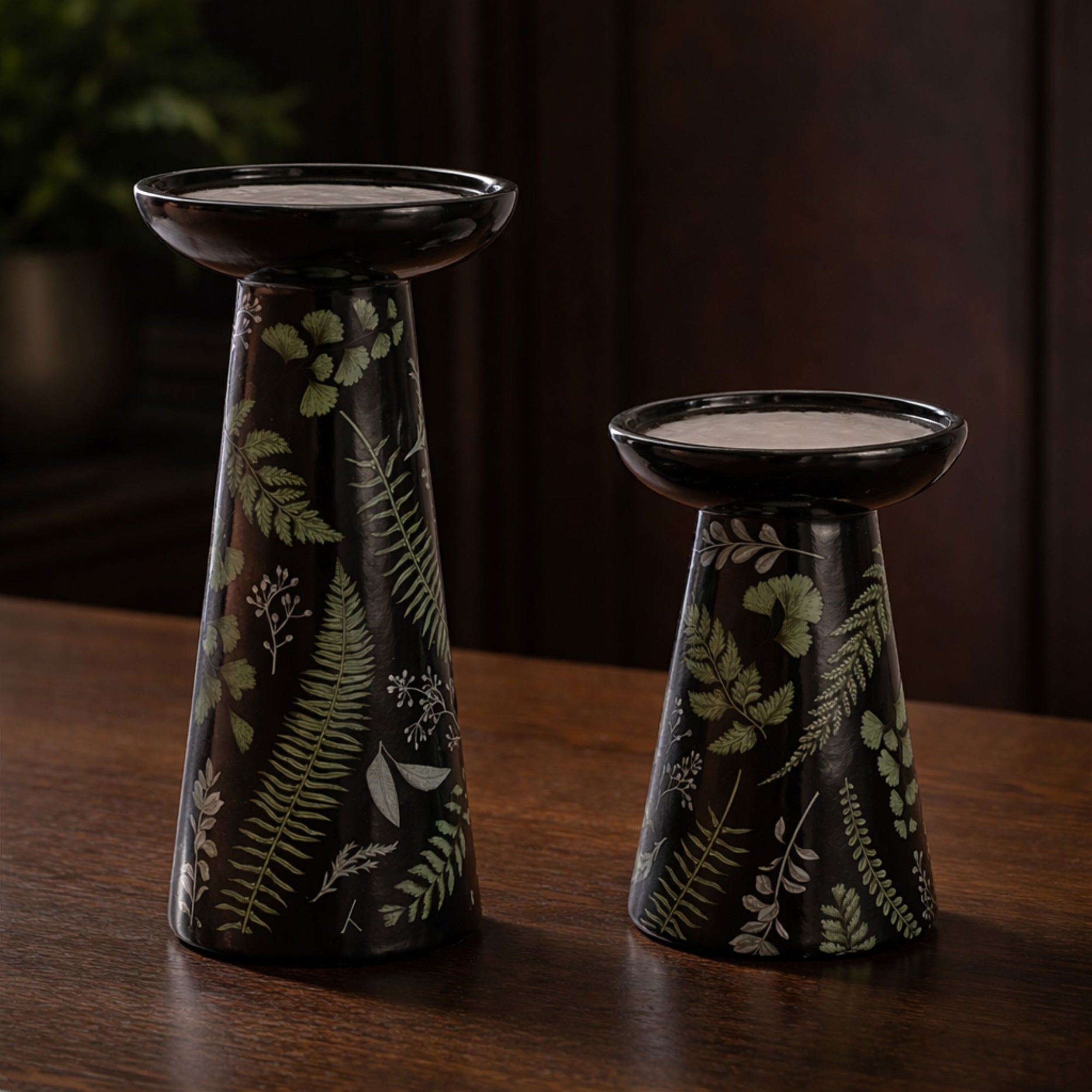 Ceramic Botanical Print Candle Holders (Set of 2)
