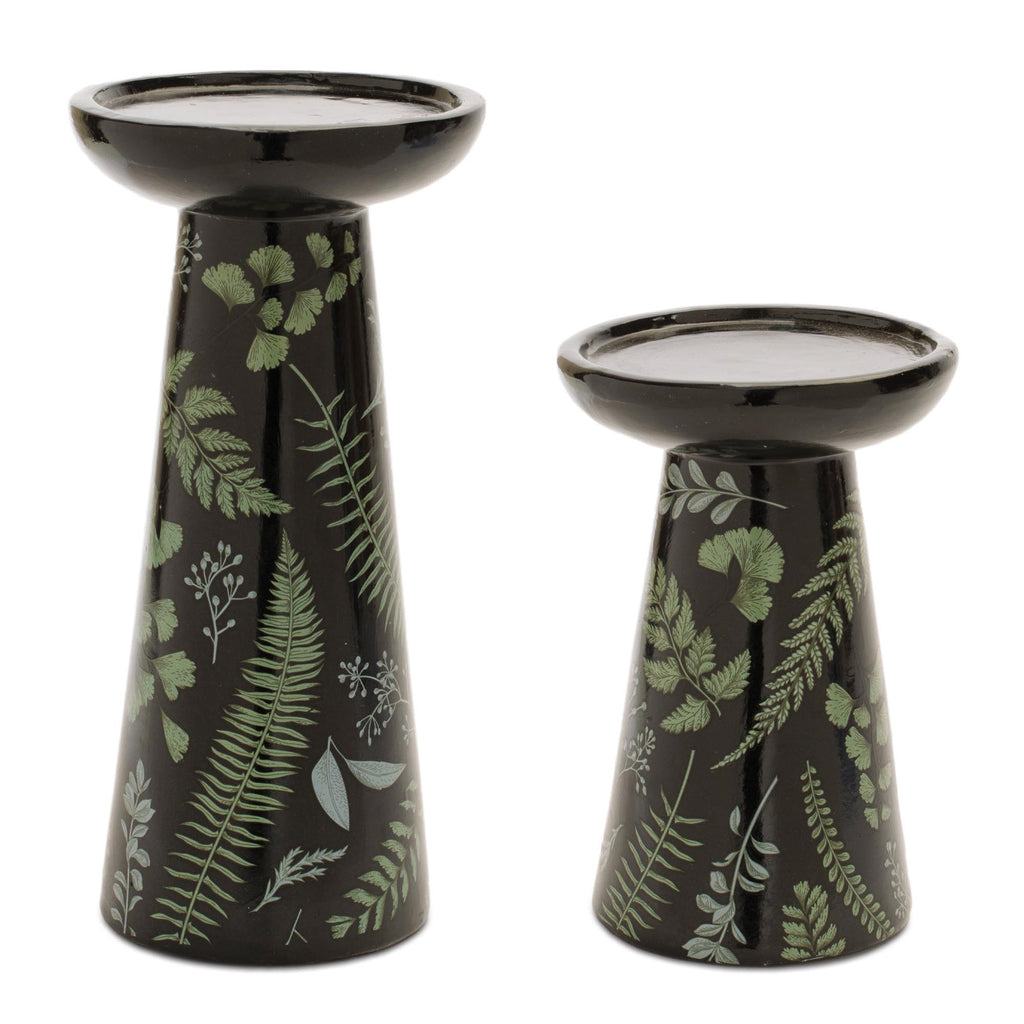 Ceramic Botanical Print Candle Holders (Set of 2)