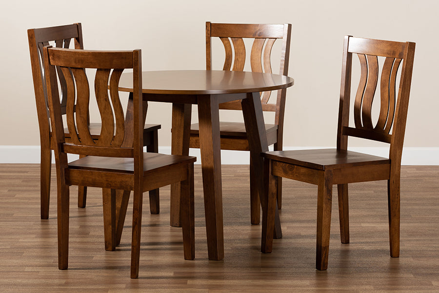 Baxton Studio Anesa Modern and Contemporary Transitional Walnut Brown Finished Wood 5-Piece Dining Set