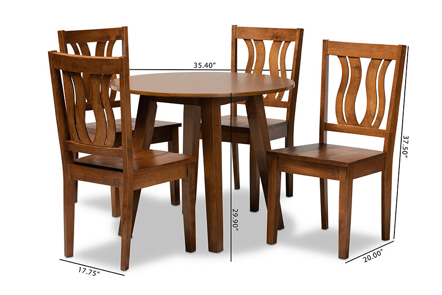 Baxton Studio Anesa Modern and Contemporary Transitional Walnut Brown Finished Wood 5-Piece Dining Set