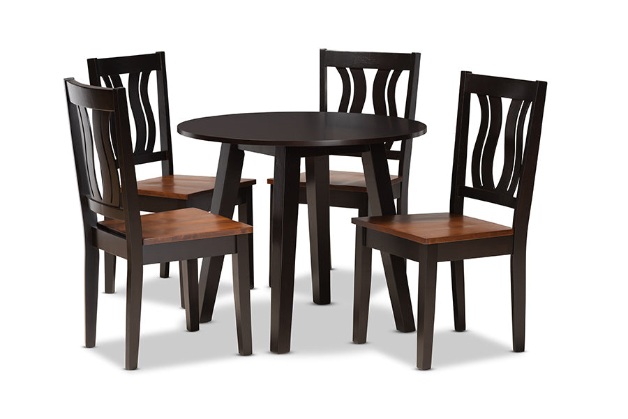 Baxton Studio Anesa Modern and Contemporary Transitional Two-Tone Dark Brown and Walnut Brown Finished Wood 5-Piece Dining Set