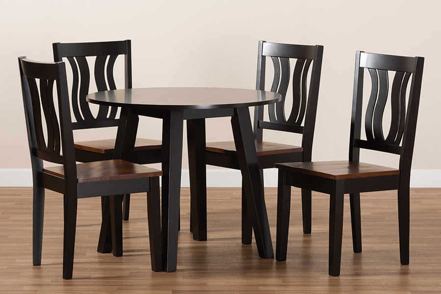Baxton Studio Anesa Modern and Contemporary Transitional Two-Tone Dark Brown and Walnut Brown Finished Wood 5-Piece Dining Set
