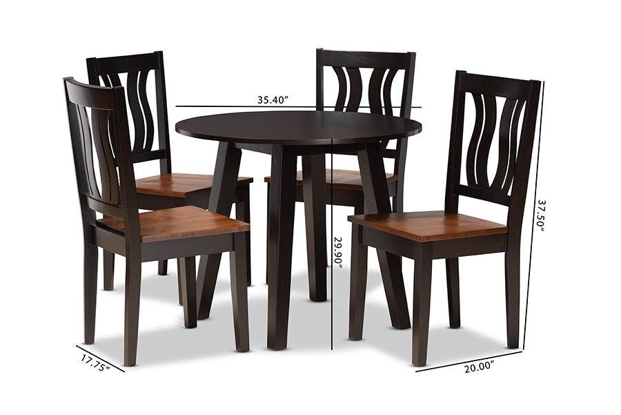 Baxton Studio Anesa Modern and Contemporary Transitional Two-Tone Dark Brown and Walnut Brown Finished Wood 5-Piece Dining Set