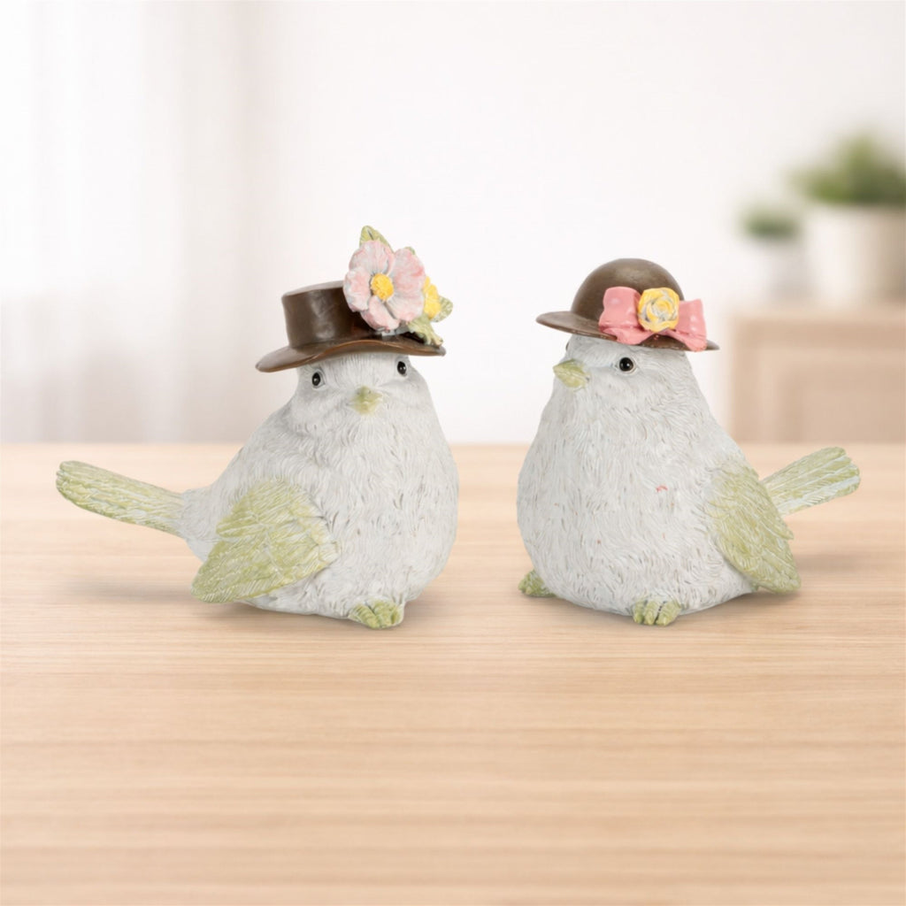 Bird with Floral Hat Figurine (Set of 2)