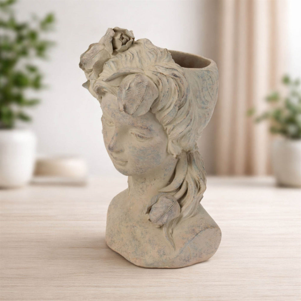 Floral Woman Bust Planter 10.5"H