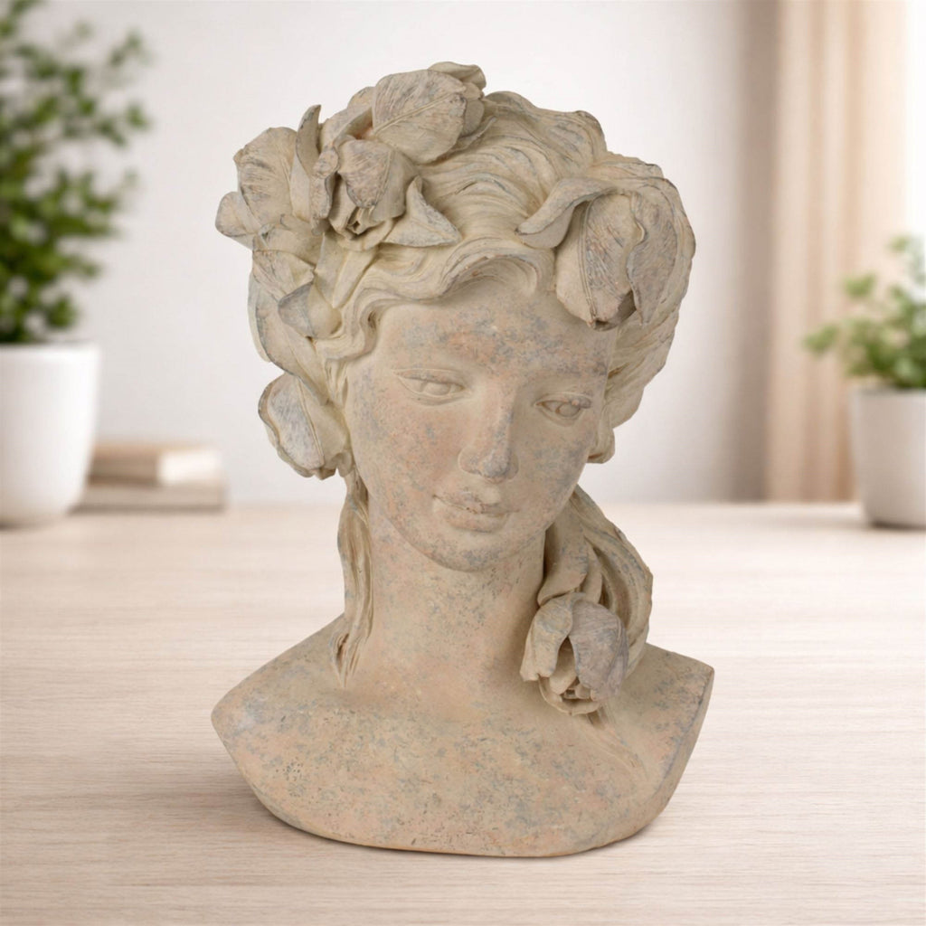Floral Woman Bust Planter 10.5"H