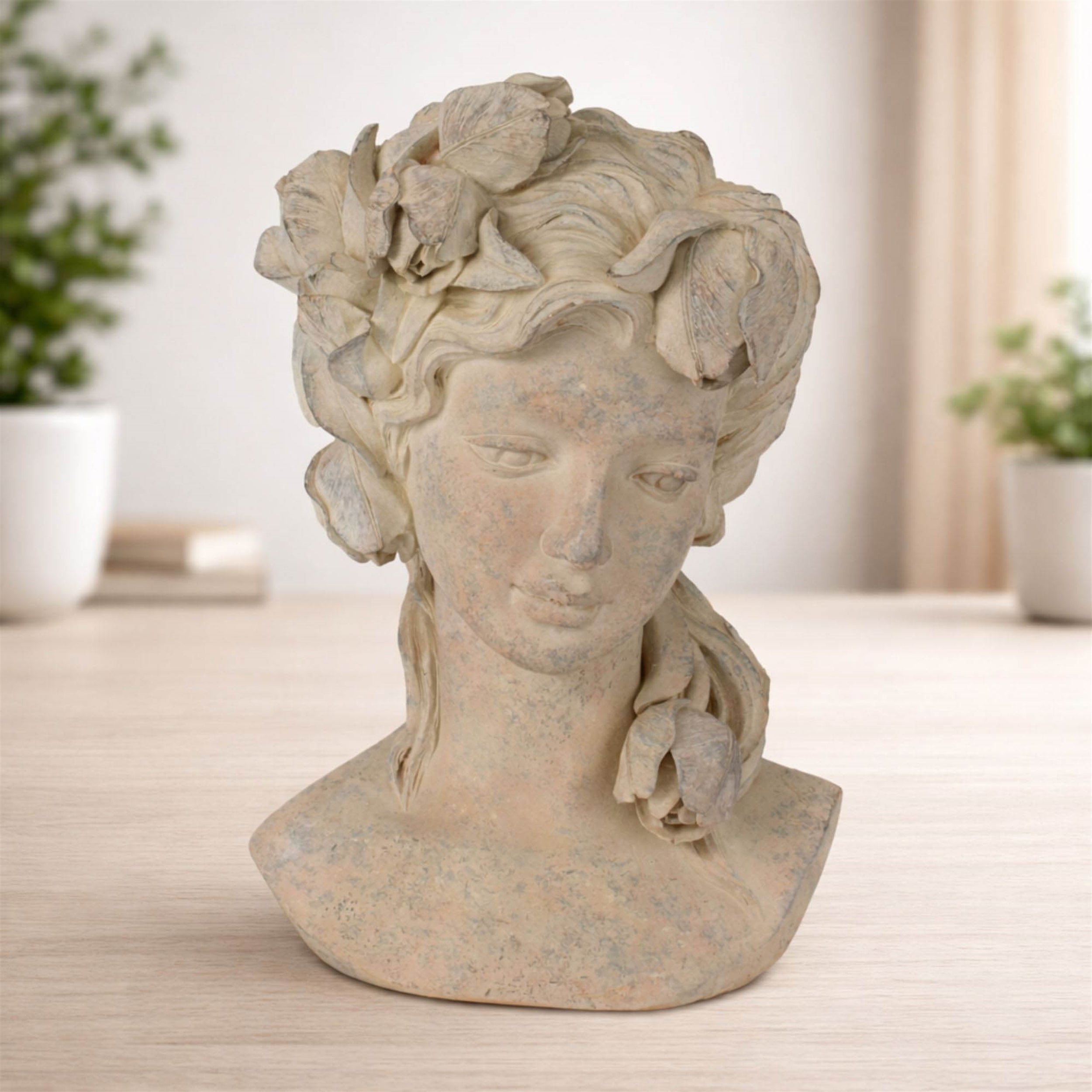Floral Woman Bust Planter 10.5"H