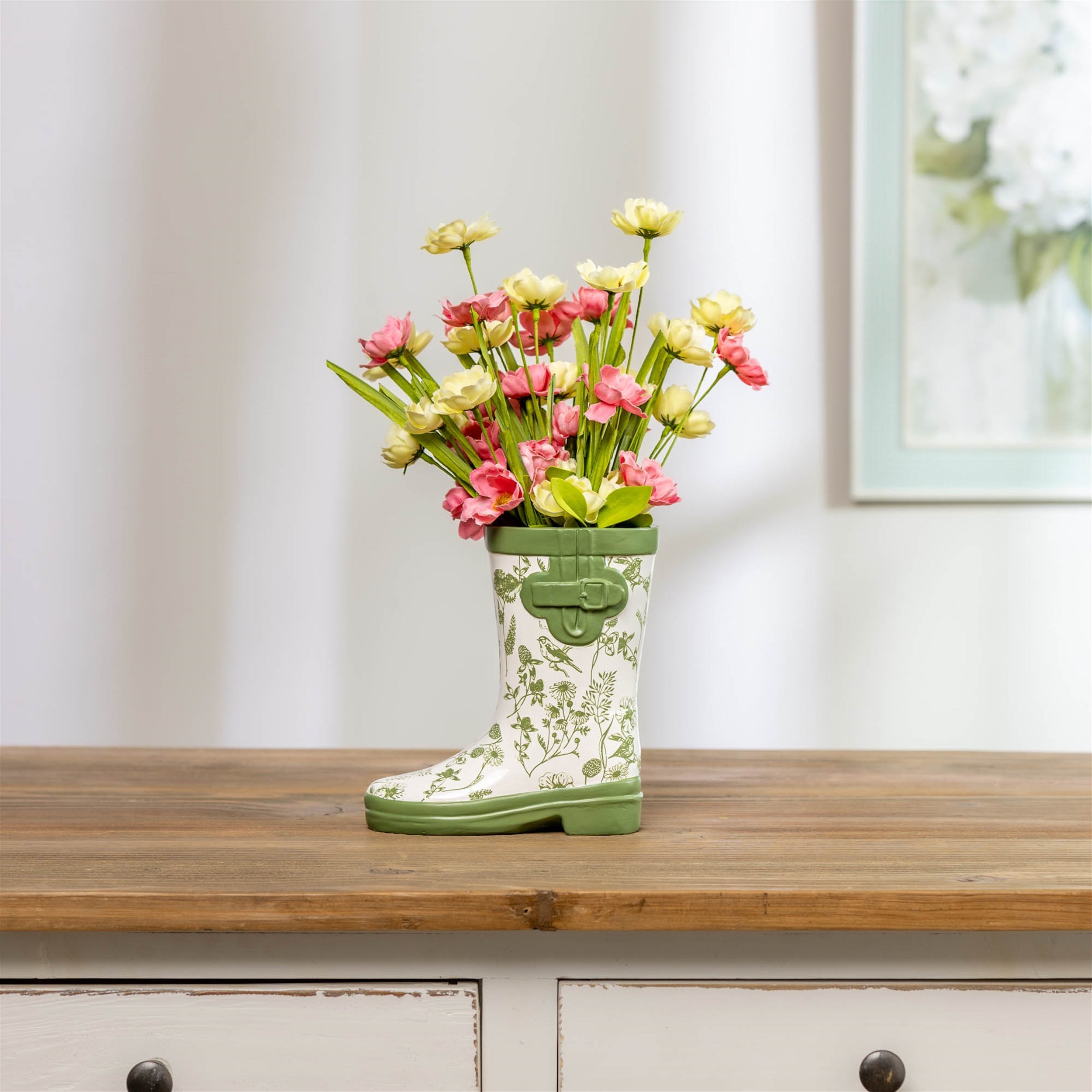 Floral Print Rain Boot Vase 7"H