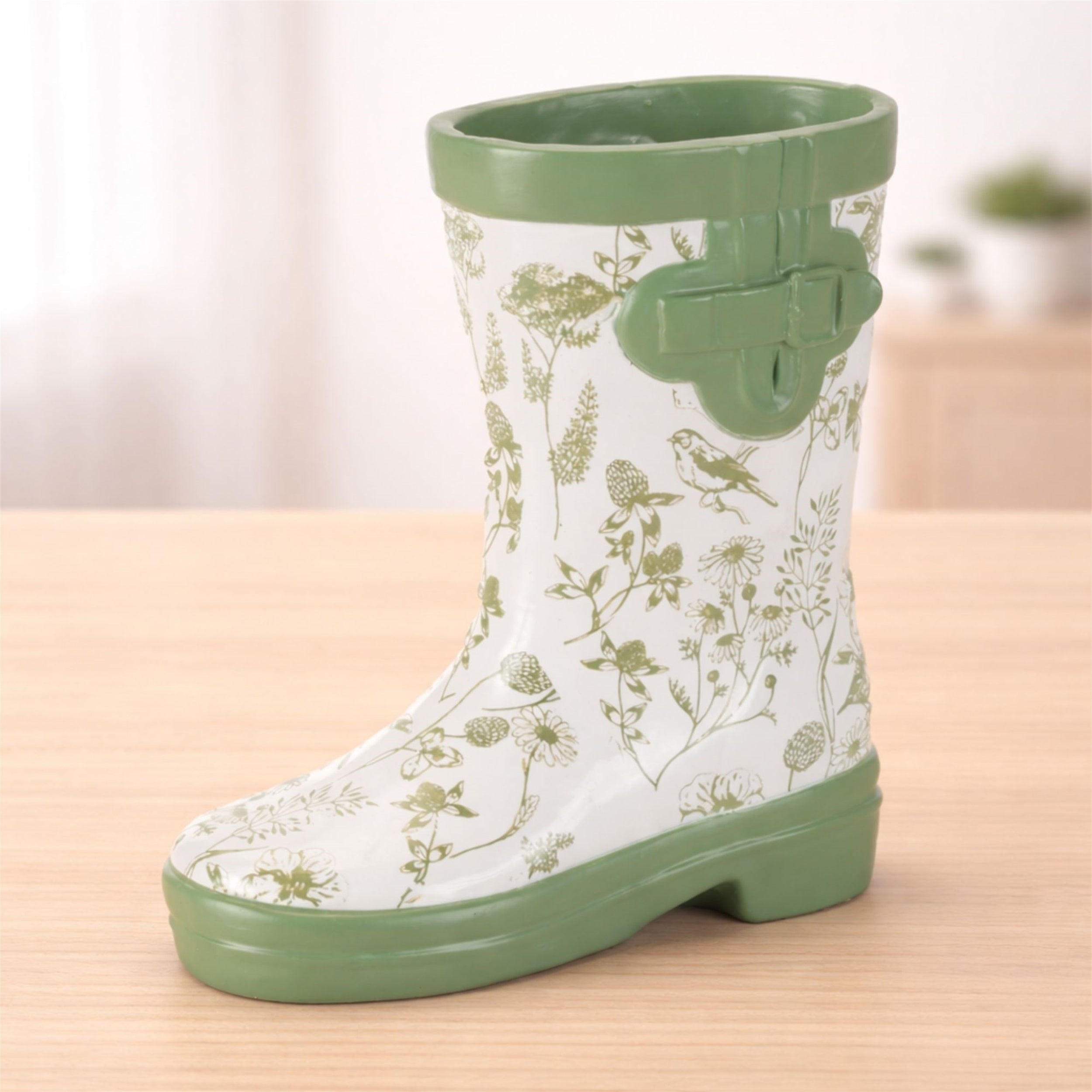 Floral Print Rain Boot Vase 7"H