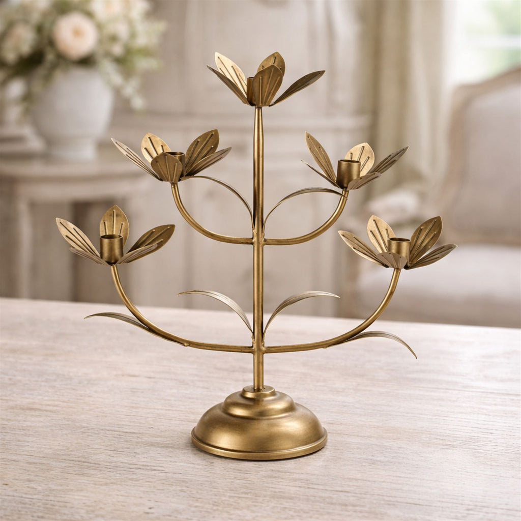 Sculpted Floral Candelabra 16.75"H
