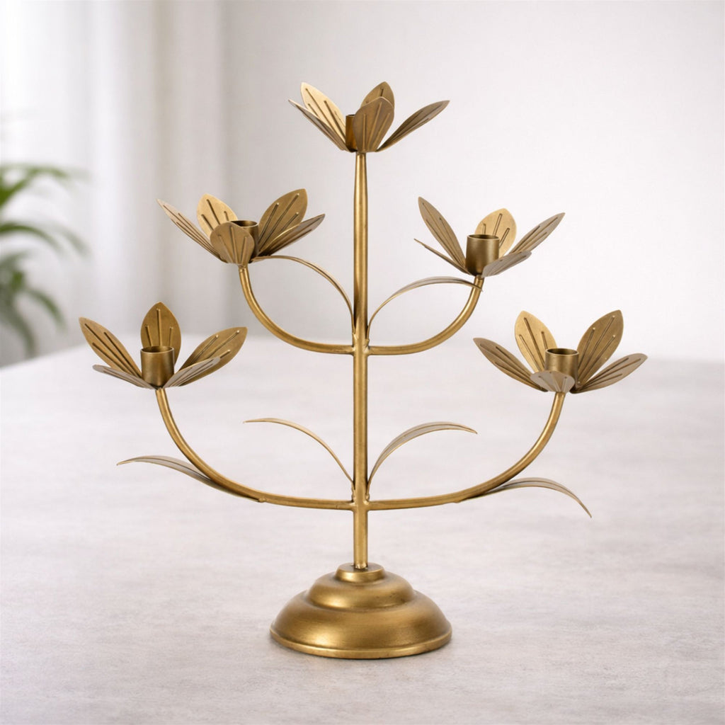 Sculpted Floral Candelabra 16.75"H
