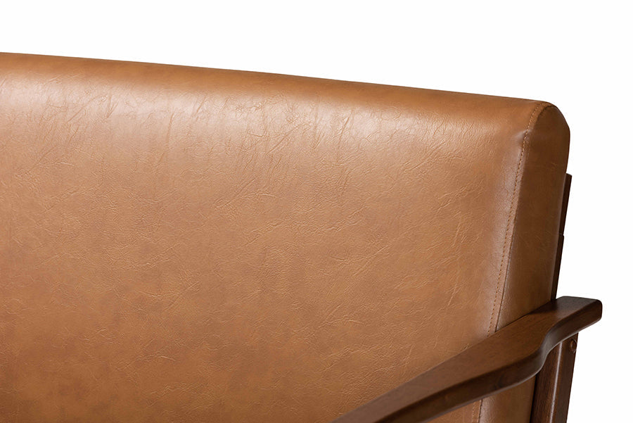 Baxton Studio Bianca Mid-Century Modern Walnut Brown Finished Wood and Tan Faux Leather Effect Sofa