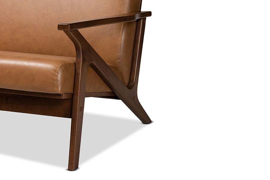 Baxton Studio Bianca Mid-Century Modern Walnut Brown Finished Wood and Tan Faux Leather Effect Sofa