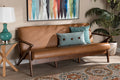 Baxton Studio Bianca Mid-Century Modern Walnut Brown Finished Wood and Tan Faux Leather Effect Sofa