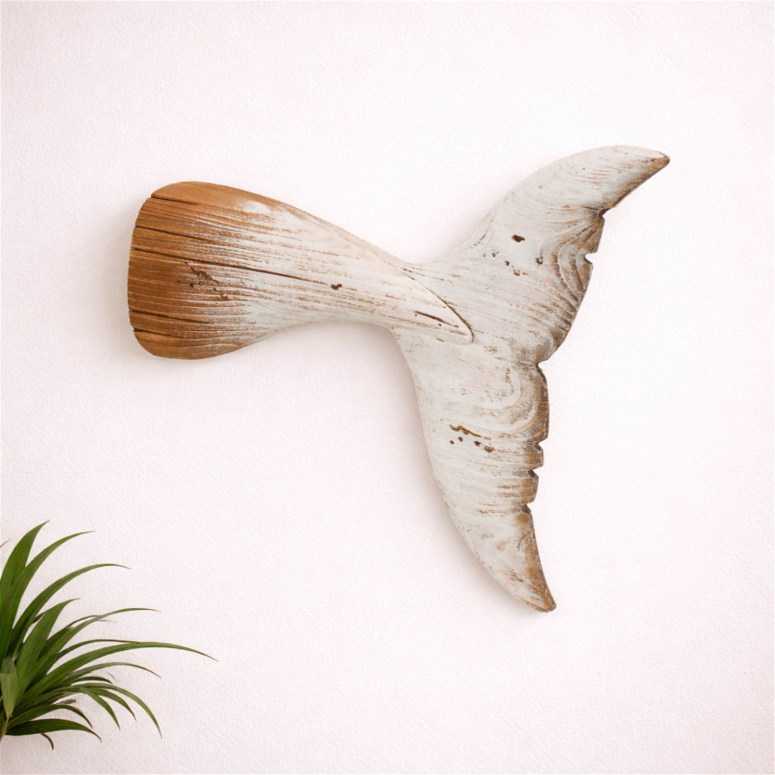 Distressed Wood Whale Tail Wall Art 15"H