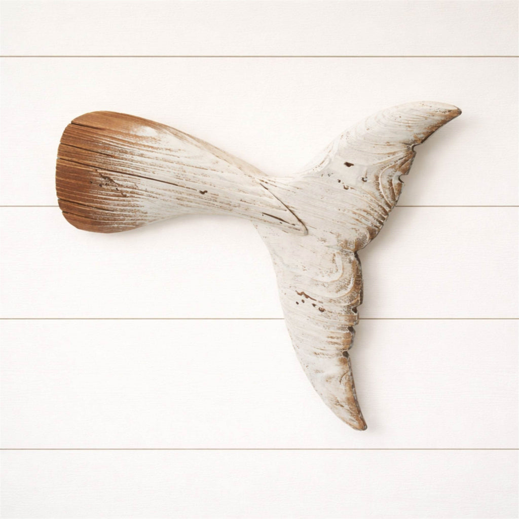 Distressed Wood Whale Tail Wall Art 15"H