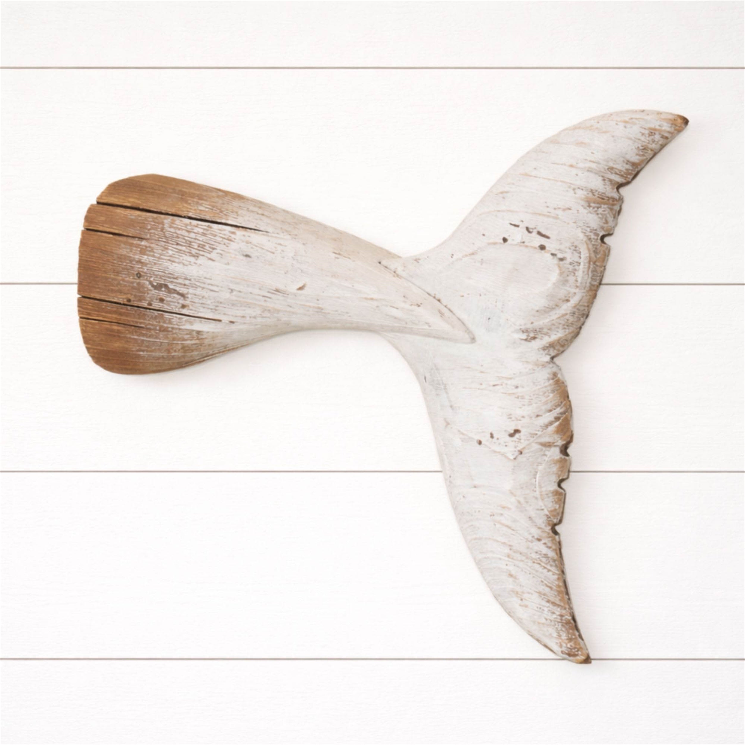 Fir Wood Whale Tail Wall Accent 11.5"L