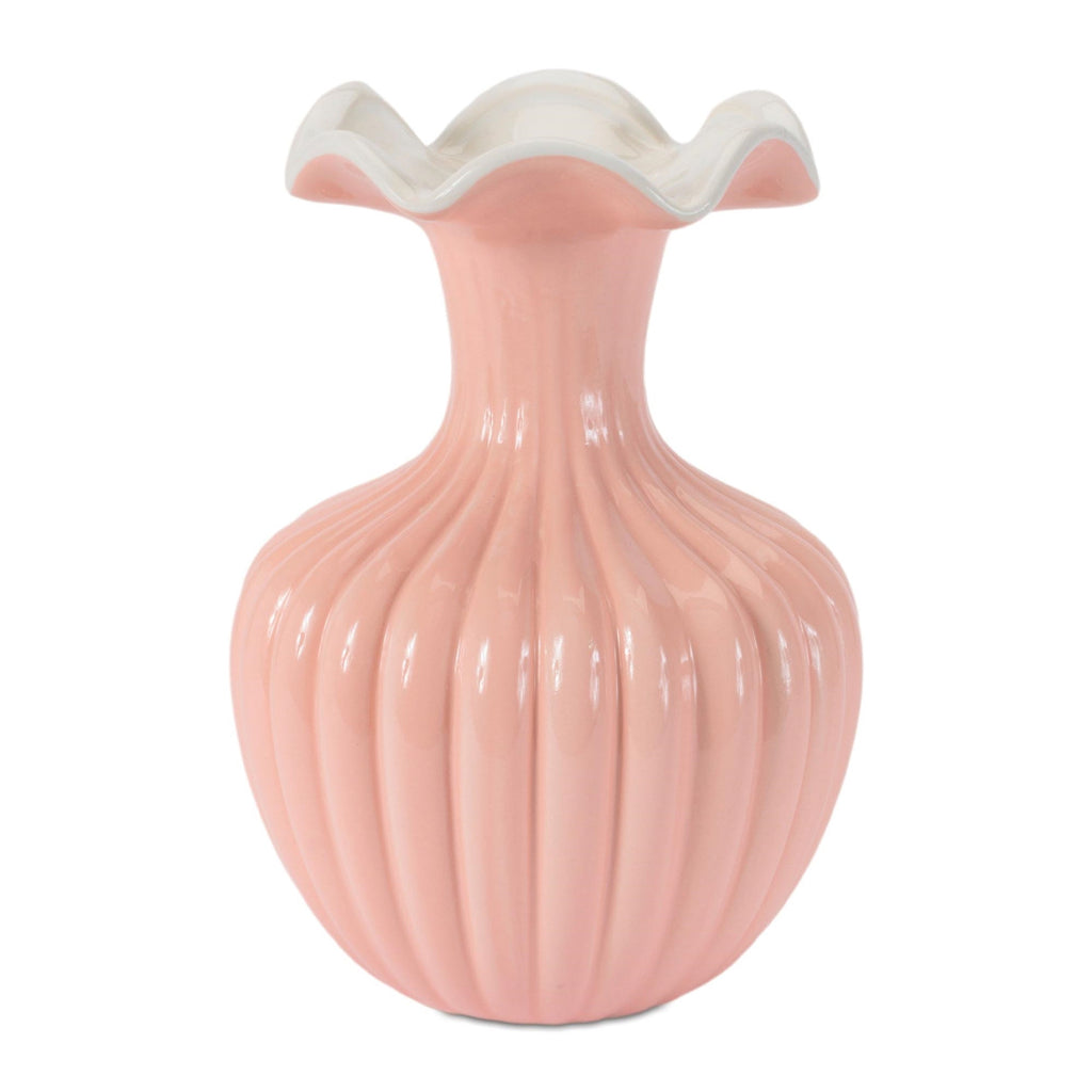 Ribbed Ruffle Rim Vase 8"H