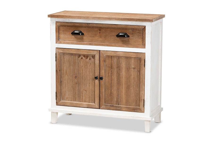 Baxton Studio Glynn Rustic Farmhouse Weathered Two-Tone White and Oak Brown Finished Wood 2-Door Storage Cabinet