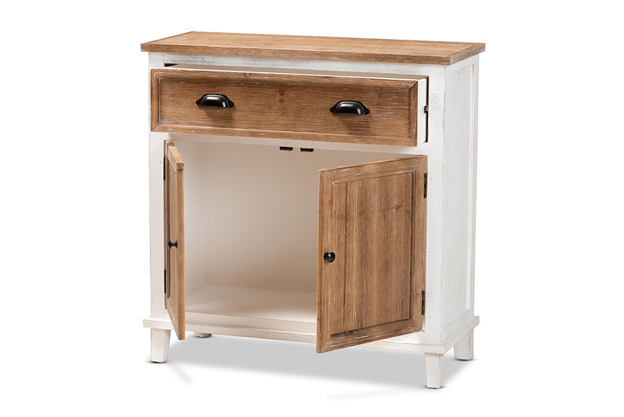 Baxton Studio Glynn Rustic Farmhouse Weathered Two-Tone White and Oak Brown Finished Wood 2-Door Storage Cabinet