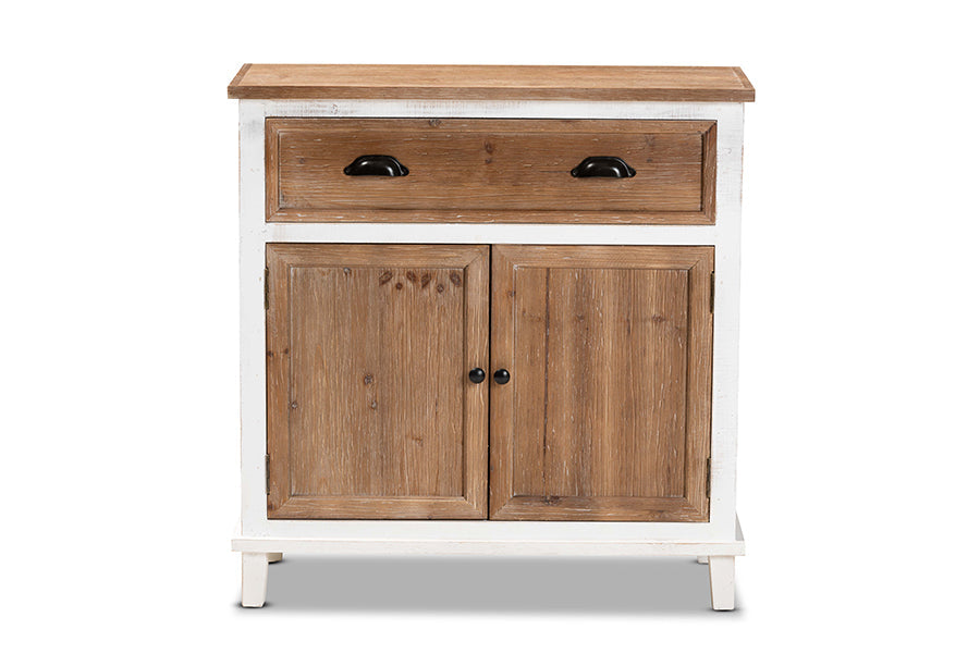 Baxton Studio Glynn Rustic Farmhouse Weathered Two-Tone White and Oak Brown Finished Wood 2-Door Storage Cabinet