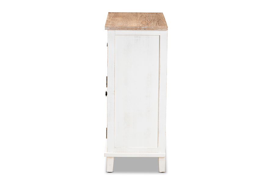 Baxton Studio Glynn Rustic Farmhouse Weathered Two-Tone White and Oak Brown Finished Wood 2-Door Storage Cabinet