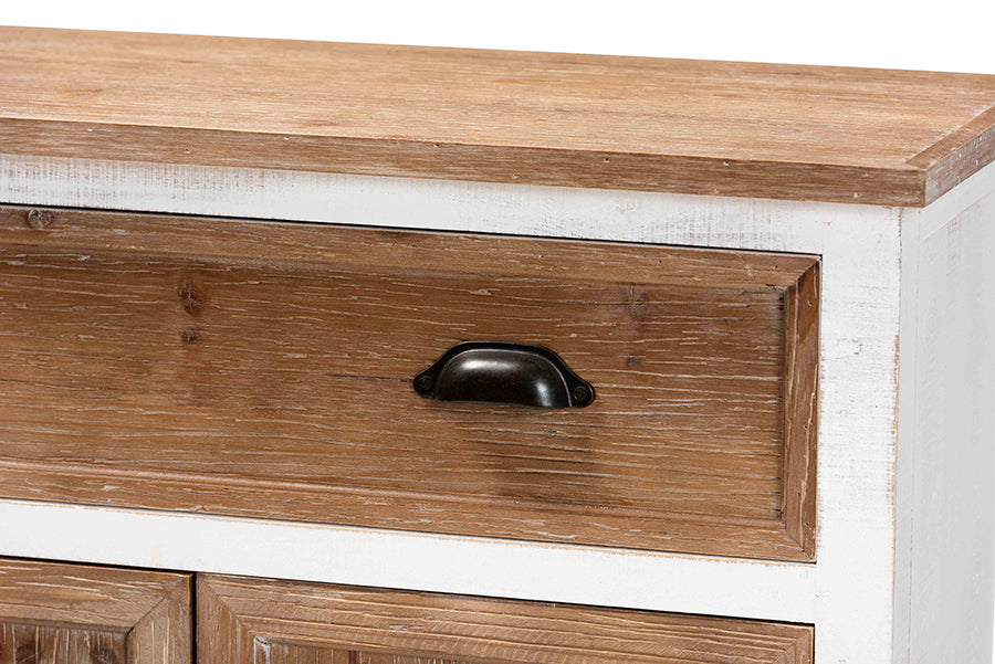 Baxton Studio Glynn Rustic Farmhouse Weathered Two-Tone White and Oak Brown Finished Wood 2-Door Storage Cabinet