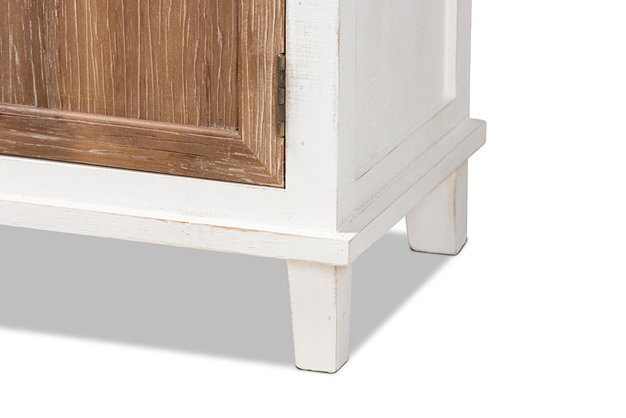 Baxton Studio Glynn Rustic Farmhouse Weathered Two-Tone White and Oak Brown Finished Wood 2-Door Storage Cabinet