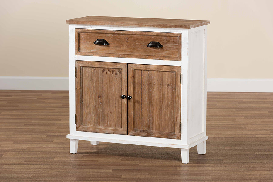 Baxton Studio Glynn Rustic Farmhouse Weathered Two-Tone White and Oak Brown Finished Wood 2-Door Storage Cabinet
