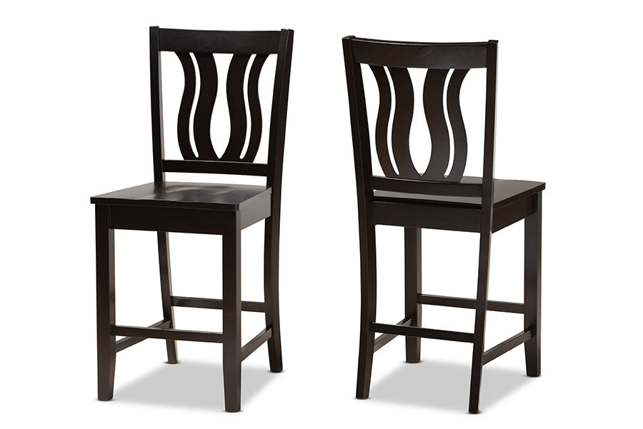 Baxton Studio Fenton Modern and Contemporary Transitional Dark Brown Finished Wood 2-Piece Counter Stool Set
