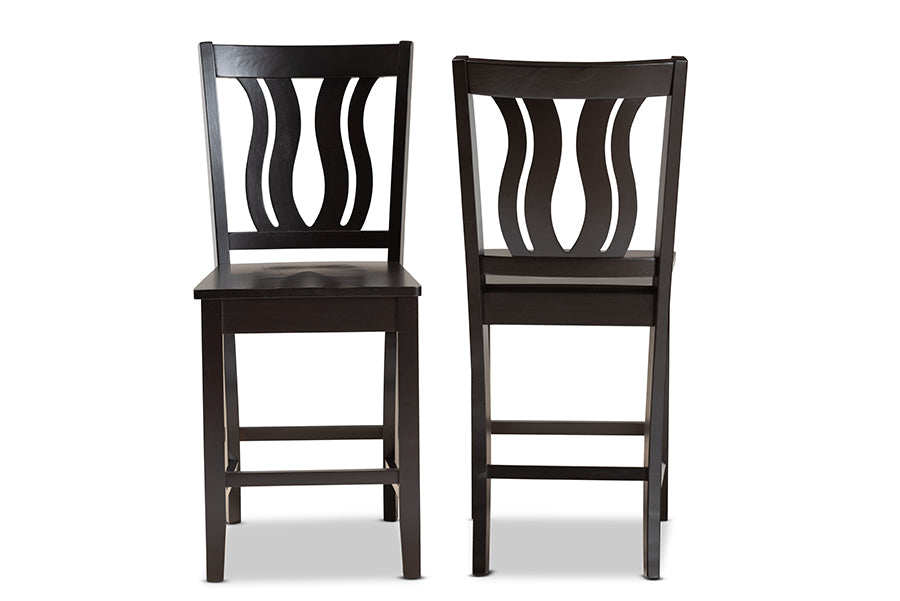 Baxton Studio Fenton Modern and Contemporary Transitional Dark Brown Finished Wood 2-Piece Counter Stool Set