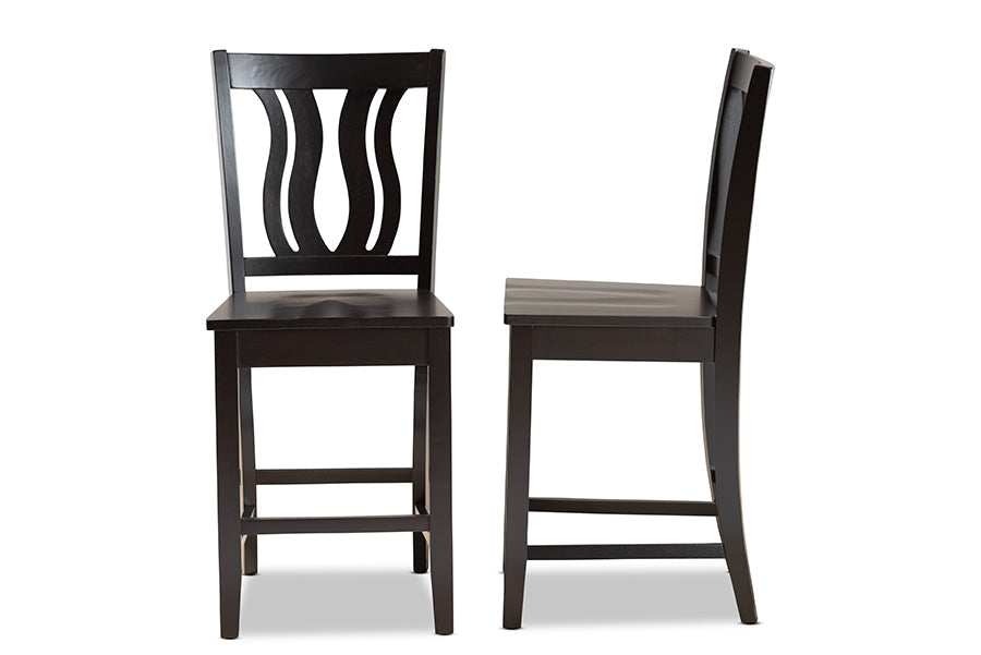 Baxton Studio Fenton Modern and Contemporary Transitional Dark Brown Finished Wood 2-Piece Counter Stool Set