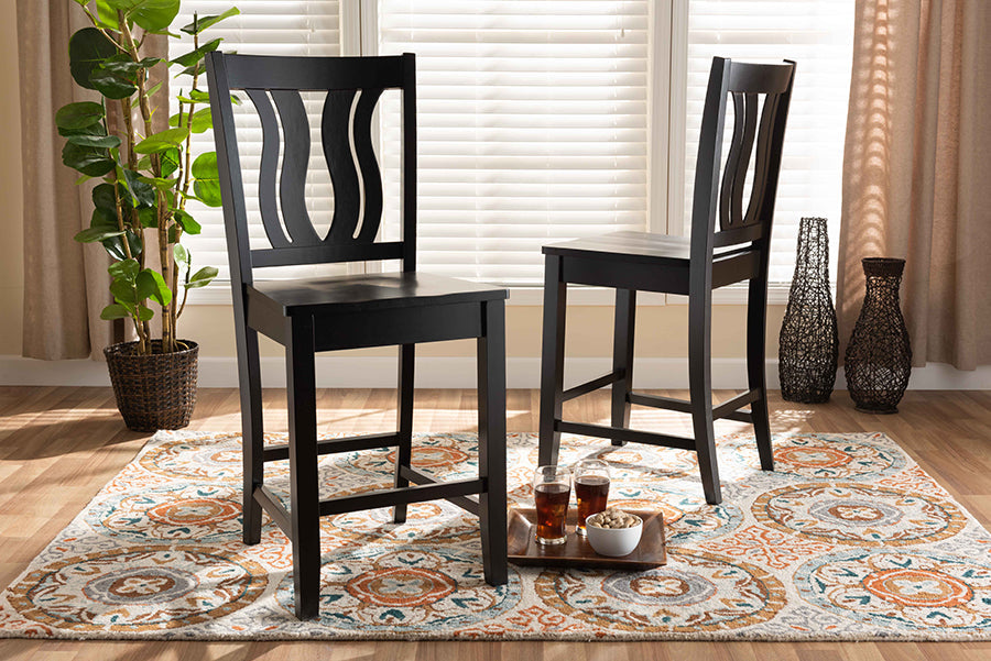 Baxton Studio Fenton Modern and Contemporary Transitional Dark Brown Finished Wood 2-Piece Counter Stool Set